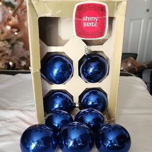 Vintage Shiny Brite Blue Glass Holiday Ornaments